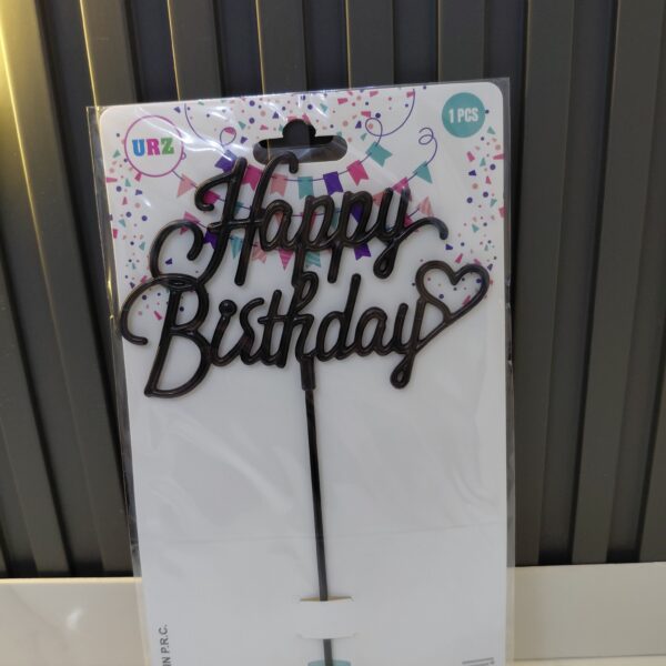 Çubuklu Happy Birthday pasta süsü(siyah)